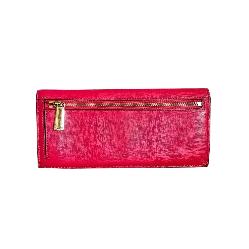 Coach Scarlet Pink Saffiano Leather Slim Soft Wallet #F49350
